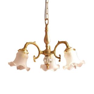 美式 中古优雅白玉玻璃客厅卧室餐厅灯具 复古全铜吊灯法式