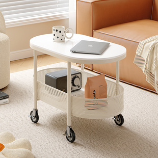 奶油风岩板可移动沙发边几边柜简约现代床头侧边柜客厅茶几小推车