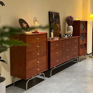 中古风实木五斗柜复古客厅六斗柜靠墙储物收纳柜九斗柜边柜