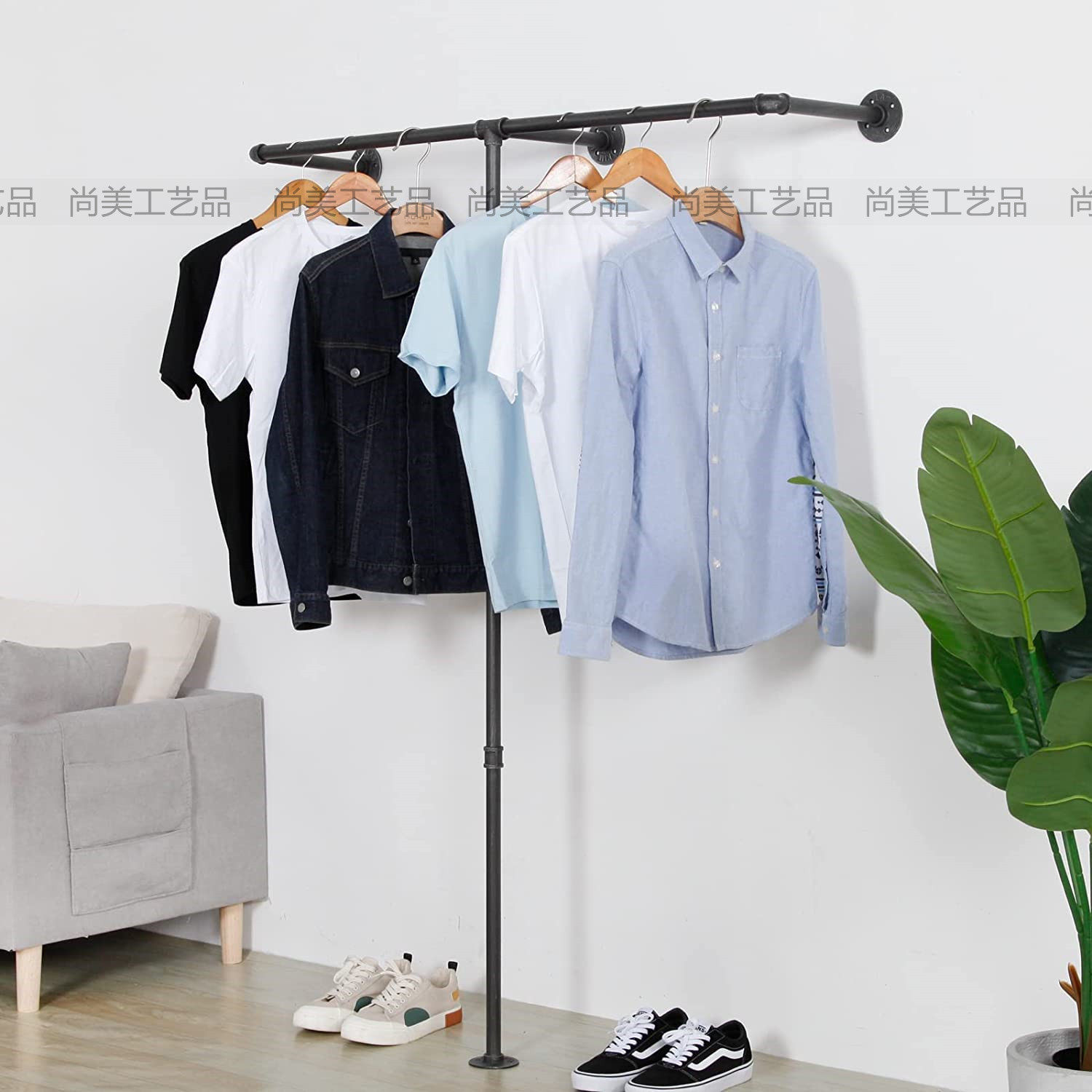 工业风复古服装展示架落地式服装货架壁挂上墙晾衣杆水管挂衣架