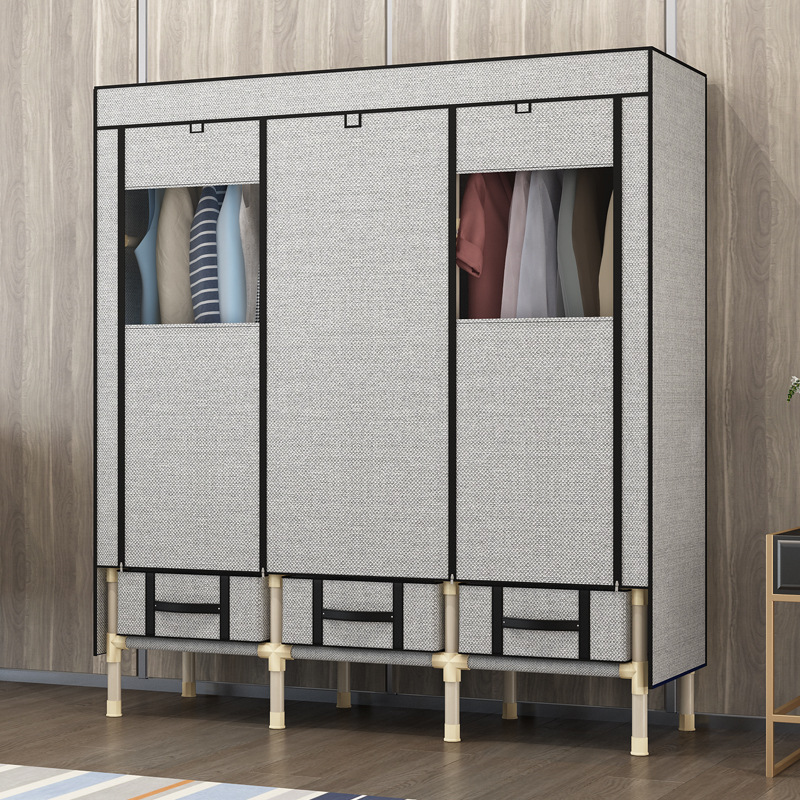 勇拓者简易衣柜布衣柜钢管加粗加固组装钢架单人大号双人布艺衣橱