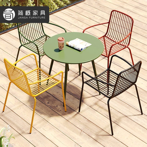 休闲庭院下午茶桌椅别墅阳台金属一桌两椅组合室外酒店民宿桌椅套