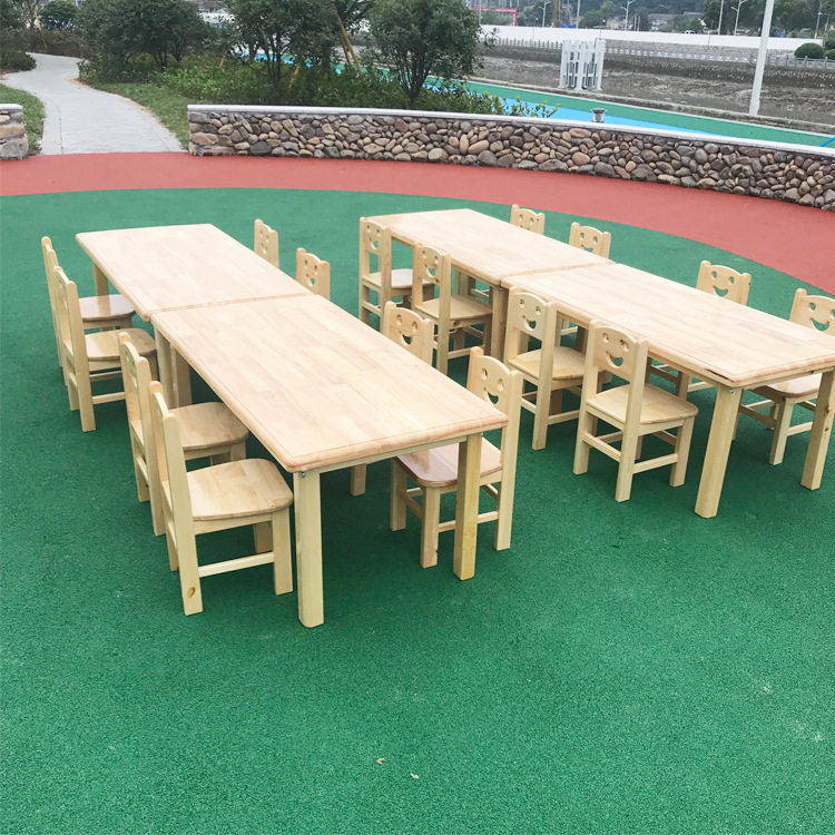 幼儿园樟子松橡木实木长方桌