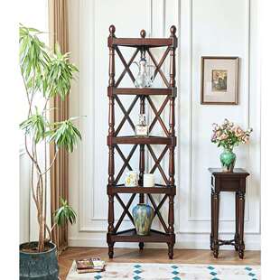 帝罗堡美式实木角柜转角柜墙角柜三角柜樱桃木花架客厅拐角置物架