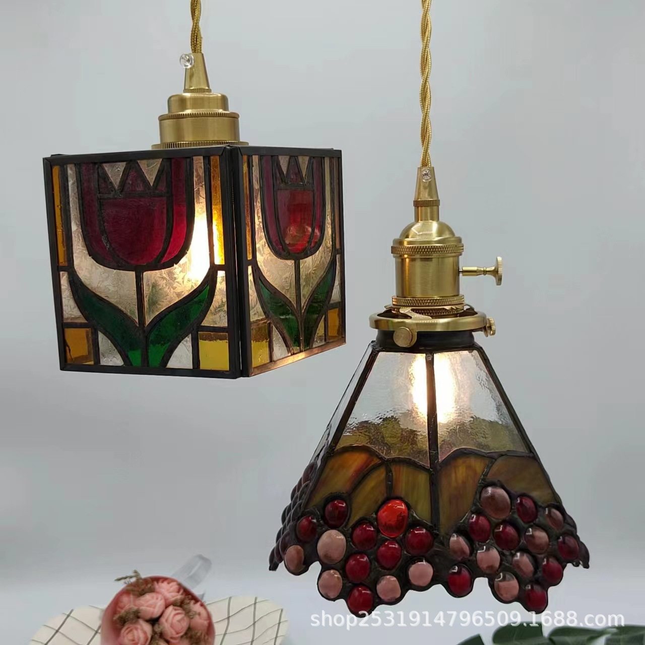 日式欧式床头北欧轻奢民宿玄关吧台餐厅全铜怀旧美式复古葡萄吊灯