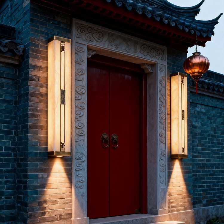 新中式户外云石长条壁灯