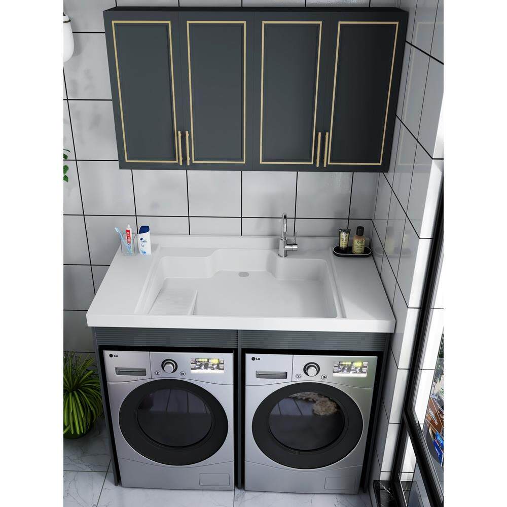 太空铝滚筒双洗衣机柜烘干机机上盆浴室柜组合洗衣池一体台盆工厂