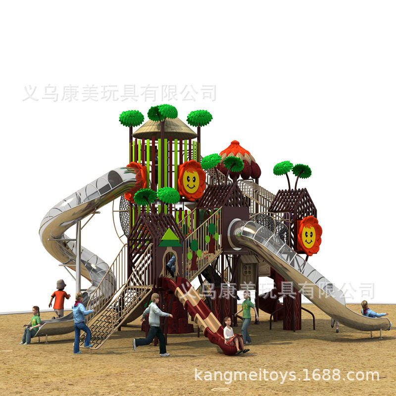 户外幼儿园大型多层不锈钢滑道滑梯小区儿童塑料组合滑梯室外树屋