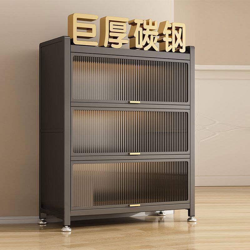 家用钢制书柜带门儿童书架客厅储物收纳柜展示柜铁艺防尘置物架子