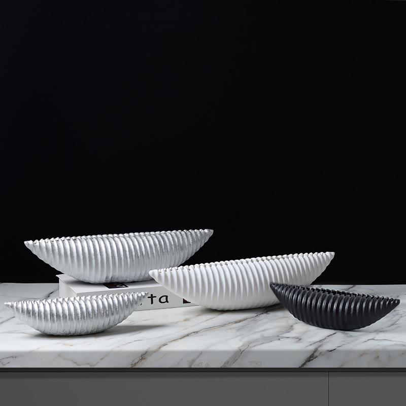 船形贝壳卷荷花瓶花器摆件诧寂风做旧复古电视柜酒柜玄关书柜饰品