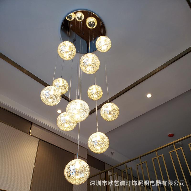 复式楼梯吊灯中空客厅创意北欧别墅旋转餐厅玻璃圆形楼梯灯长吊灯