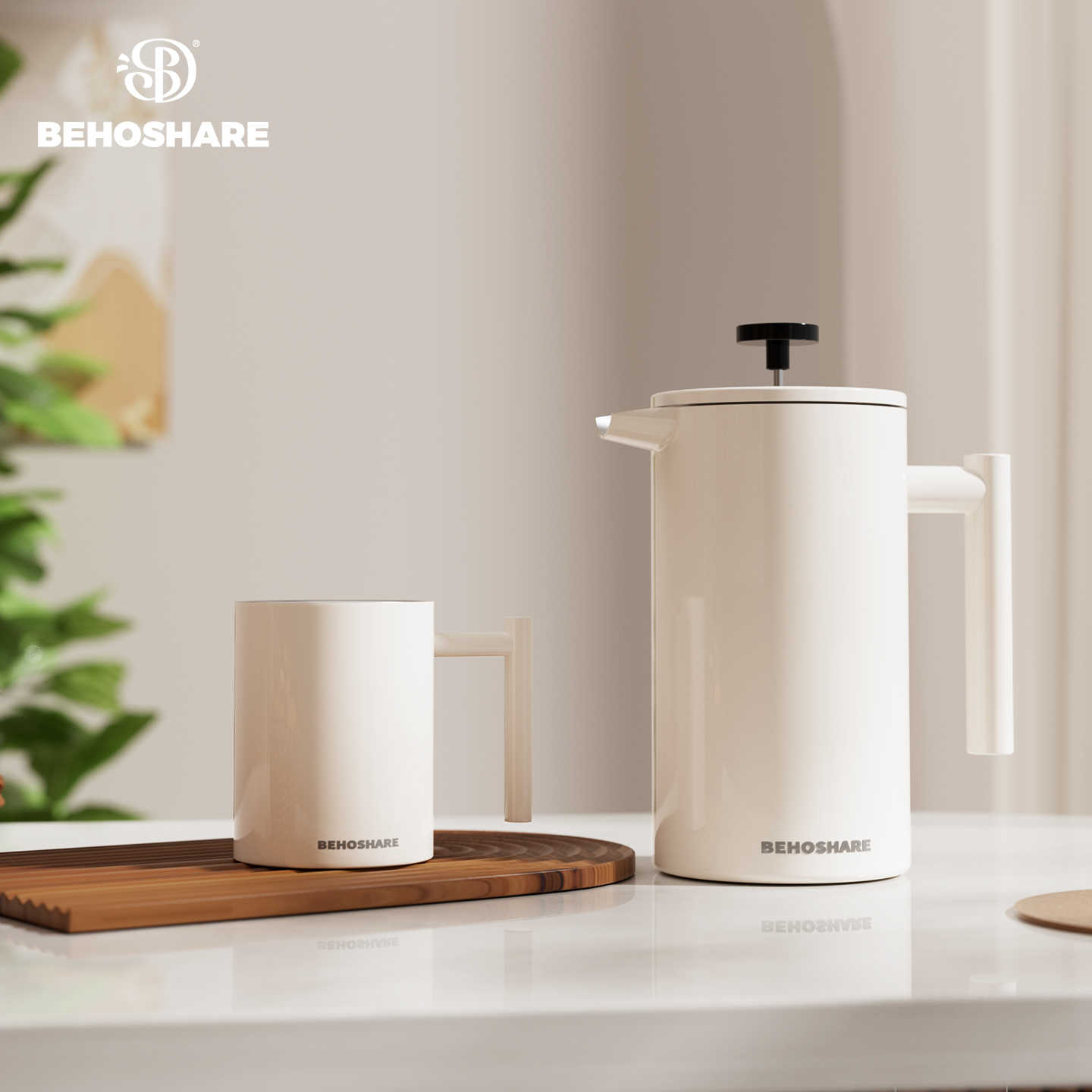 缤享双层法压壶不锈钢咖啡壶套装