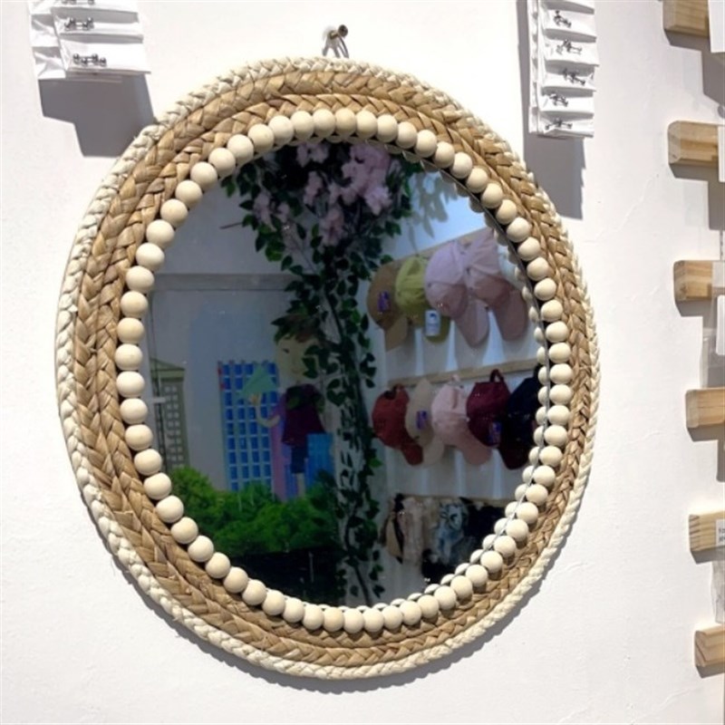藤编梳化妆创意艺术户外拍摄装饰道具圆镜挂镜民宿客厅玄关墙壁