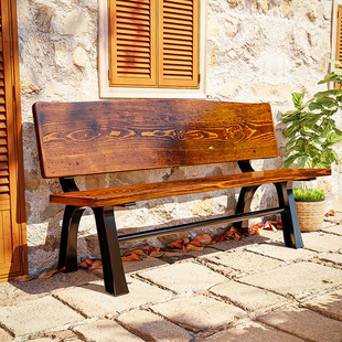 户外铁艺椅子公园椅休闲防腐木靠背长椅庭院露天室外长条凳子实木