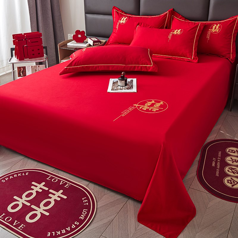 结婚床单红色单件婚房布置房间卧室装饰2025新款女方出嫁陪嫁物品