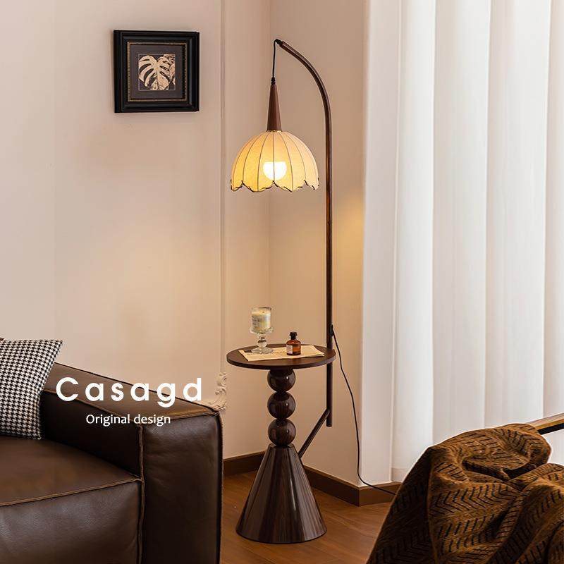 法式中古风落地灯客厅沙发旁高级氛围感复古卧室床头置物茶几一体