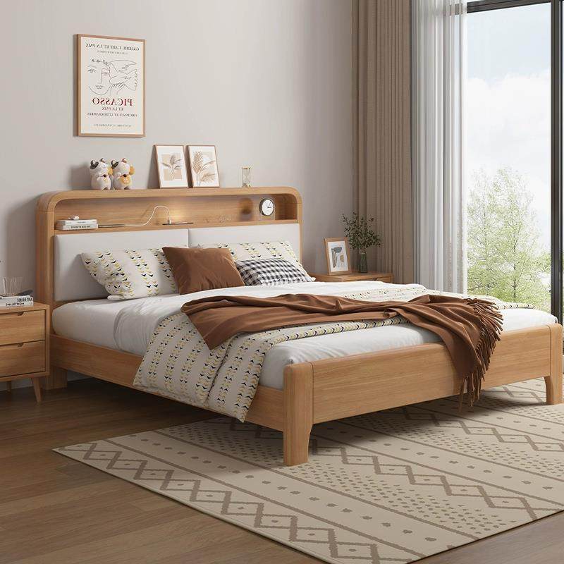 北欧实木床1.8米主卧双人床1.5m带灯usb原木现代简约高箱储物床,农机/农具/农膜,其它农用工具,淘宝优惠券,粉丝福利购,淘宝优惠卷