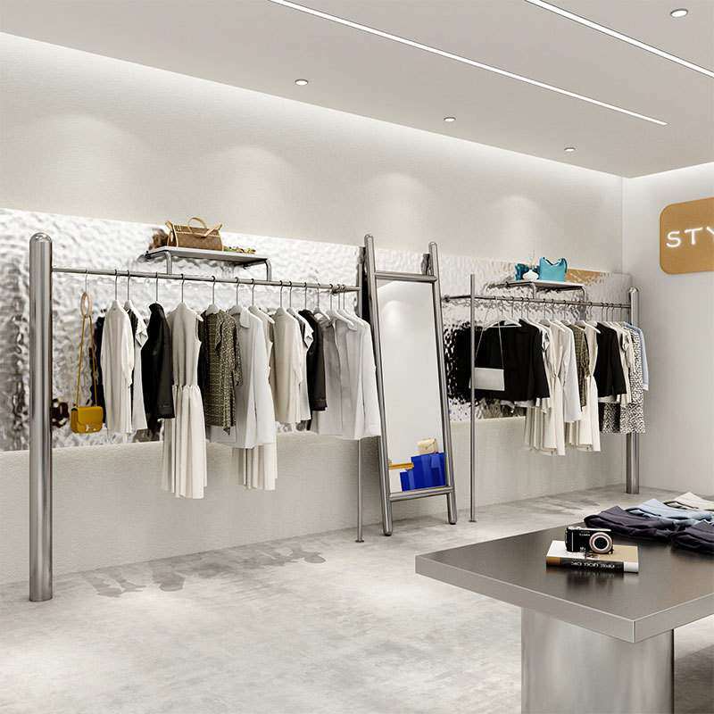 服装店不锈钢上墙落地式挂衣架子男女装店货架展示架陈列道具