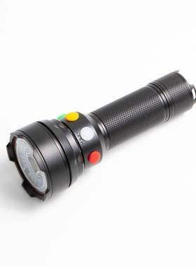 YJ4731多功能四色红黄绿白四色信号手电筒USB充电巡检指挥阅读灯