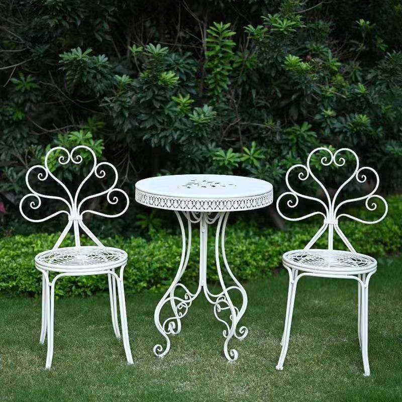 美式田园风铁艺新款唯美桌椅户外阳台花园做旧花盆架装饰架三件套