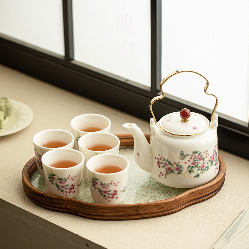 速发德化白瓷羊脂玉旅行功夫茶具套装家用简约小套泡茶茶盘提梁壶