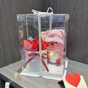 速发抱抱熊花束桶花篮七夕送友礼物手工浪漫小众风玩偶生日礼物玫