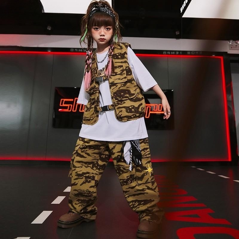 速发街舞少儿潮服迷彩马甲工装套装男孩h嘻p演op演出服孩i哈表h服