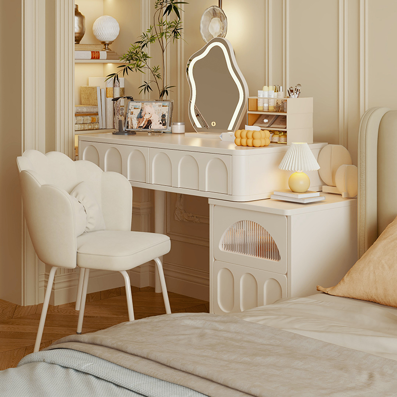 速发奶妆风梳妆台卧室简约2025新款化油桌镜妆收纳斗柜子台
