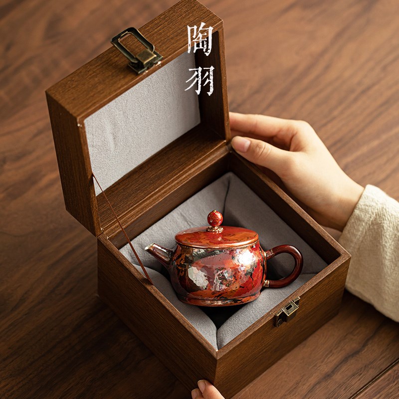 速发铜镀银斑斓红小茶壶纯手工泡茶壶高档家用功夫茶具泡茶器礼盒