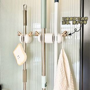 速发拖把夹挂壁免打孔化妆室扫把拖布强夹力黏钩挂架厕所拖把固定