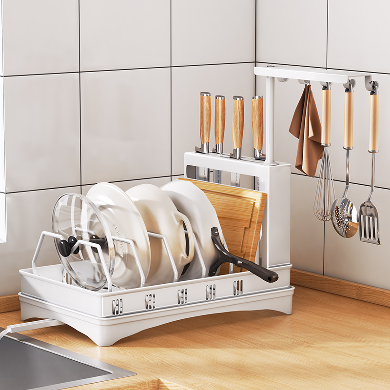 速发新款纳房刀架置物架家用收具锅厨架多功能台面碗碟刀具沥水架
