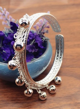 【小文精选青春派】韩版复古银色八铃铛手镯民族风舞蹈开口镯子百