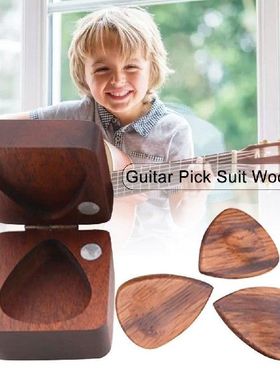 Wooden 3Pcs Square Stylish Plectrum Pick Holder for Bass