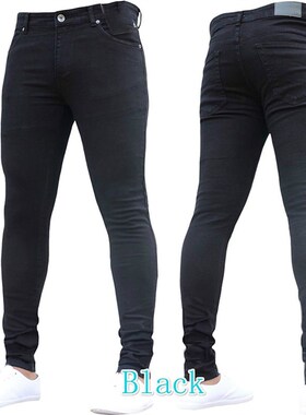 Elastic Waist Skinny Jeans Men Black Casual Streetwear Jogge