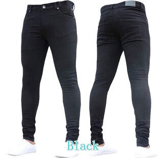 Elastic Waist Skinny Jeans Men Black Casual Streetwear Jogge
