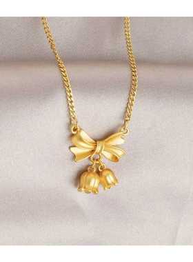 认准抖音钛钢项链不掉色铃兰花吊坠超仙蝴蝶结项链女网红设计感锁