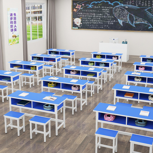 学校课桌椅补习辅导培训班带抽屉单双人中小学生双层学习桌子组合