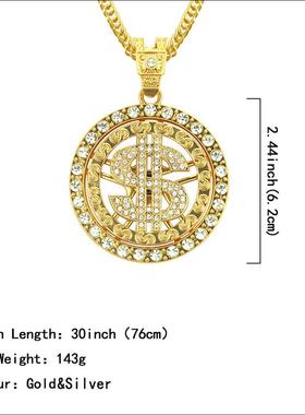 Hip Hop Diamond Turning Dollar Pendant Necklace Personality