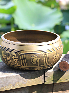 尼泊尔手工颂钵瑜伽摆件工艺品响铜佛音碗冥想静心钵法器引磬铜罄