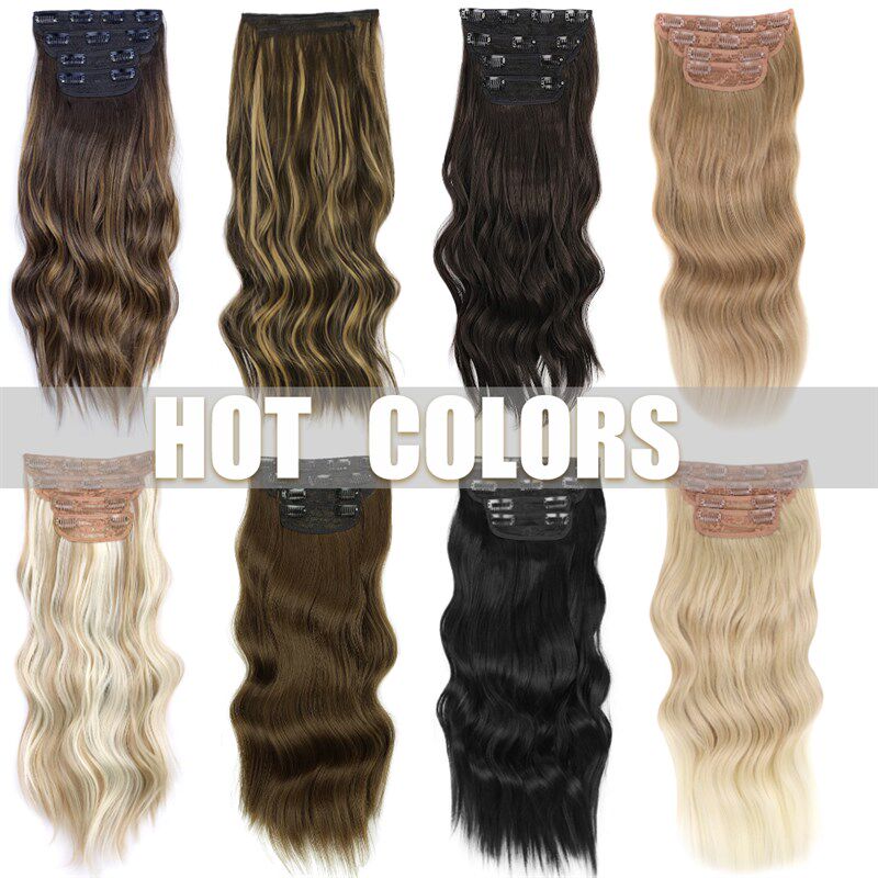 AISI HAIR Synthetic Long Wavy Hair Extensions Natural Black