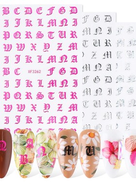 3D Nail Art Stickers Gothic Letter Black Gold Cool Design A