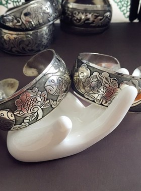 【小文精选青春派】复古民族风纹银手镯欧美雕花开口宽手环时尚个