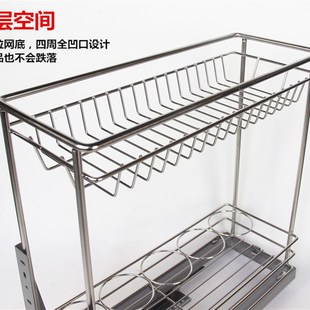 加粗实心不锈钢调味拉篮200柜体小厨房双层置物收纳架橱柜阻尼篮