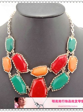 欧美 简约大方复古民族风几何形糖果色短款锁骨项链 毛衣链