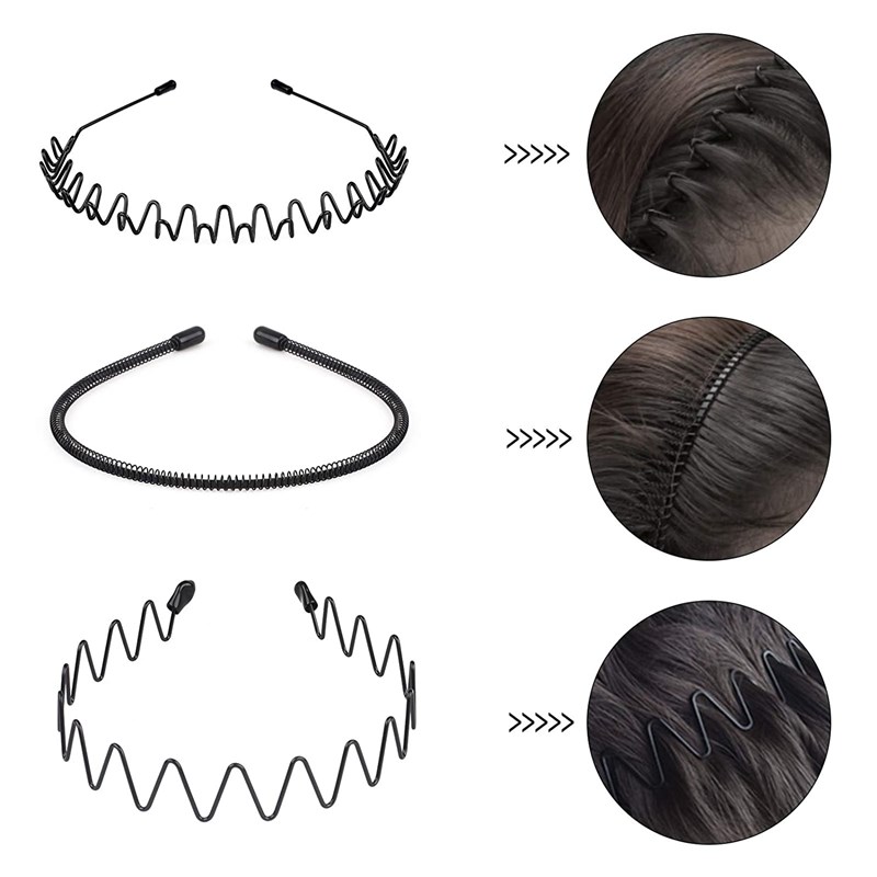 Unisex Metal Wavy Spring Hair Hoop Black Non Slip Outdoor Sp