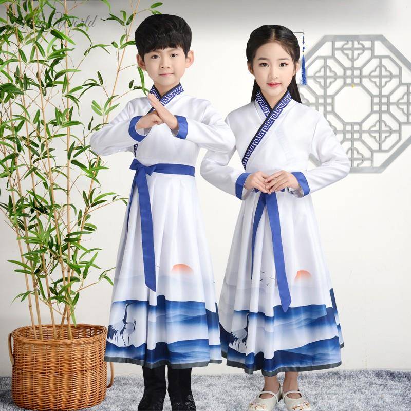 六一儿童古装汉服国学服小学生中国古风男女童朗诵三字经表演出服