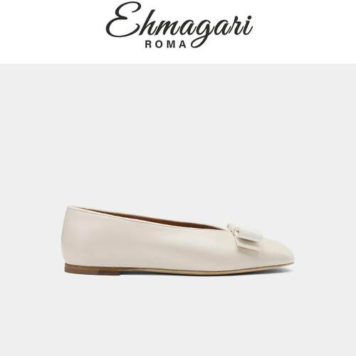 EHMAGARI Vitt 意大利设计师款白色单鞋平跟布艺扣饰玛丽珍皮鞋