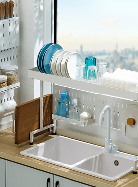 可伸缩厨房水槽置物架台面放碗碟筷多功能家用水池上方沥水收纳架