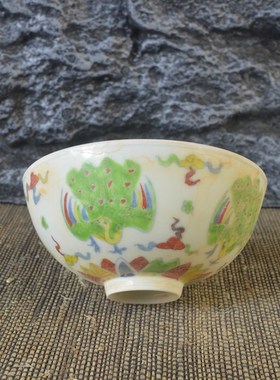 仿古瓷器 复古做旧明成化风格 斗彩团凤纹瓷碗 U古董古玩收藏品