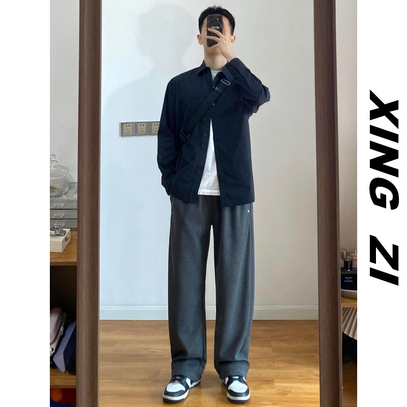 秋冬美式仿羊绒宽松男士休闲裤